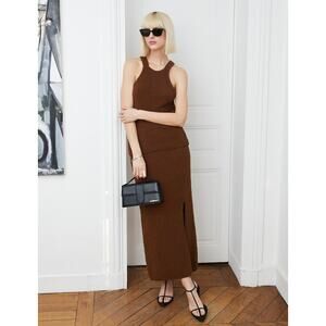 Pixie Market Brown Crochet-Knit Slit Maxi Skirt - M